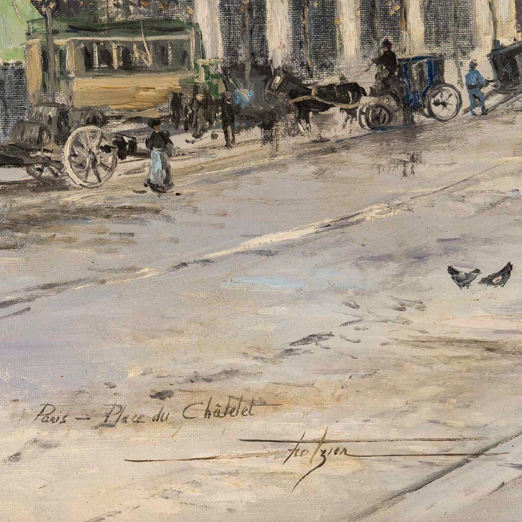 Jean Bernard Trotzier La Marchande de Fleurs Ambulante Place du Châtelet Huile sur Toile XXème siècle | Biron 