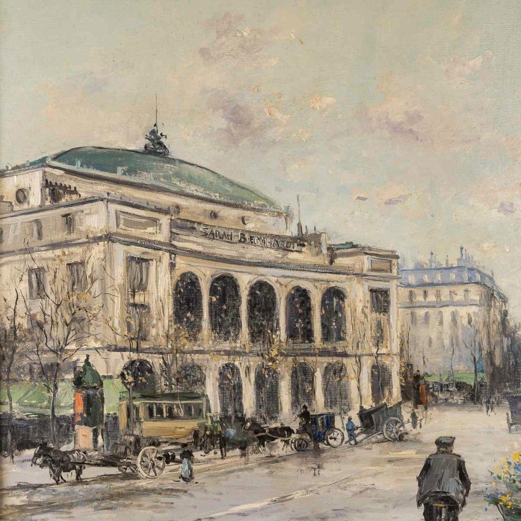 Jean Bernard Trotzier La Marchande de Fleurs Ambulante Place du Châtelet Huile sur Toile XXème siècle | Biron 