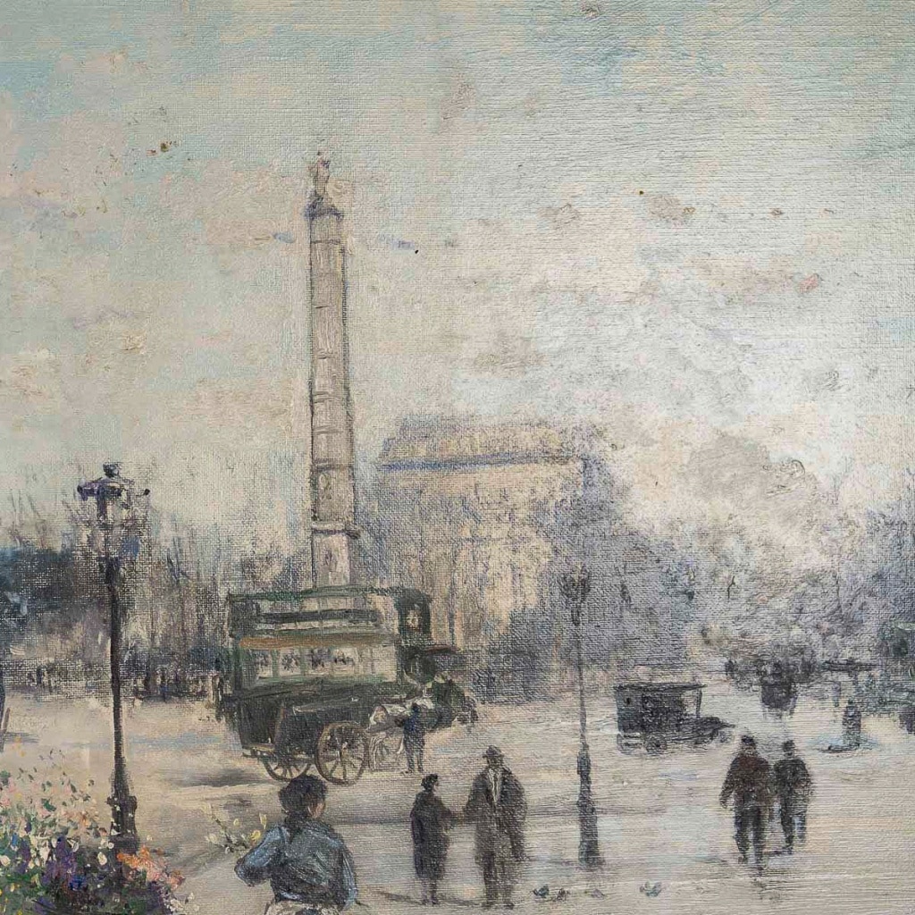 Jean Bernard Trotzier La Marchande de Fleurs Ambulante Place du Châtelet Huile sur Toile XXème siècle | Biron 