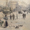 Jean Bernard Trotzier La Marchande de Fleurs Ambulante Place du Châtelet Huile sur Toile XXème siècle | Biron 