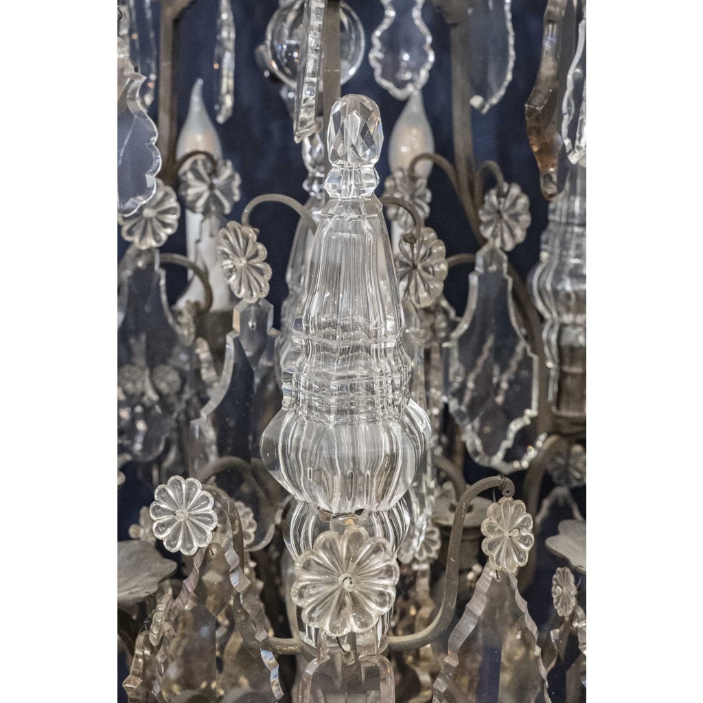 Lustre Cage En Bronze Patiné Et Cristal | Biron 
