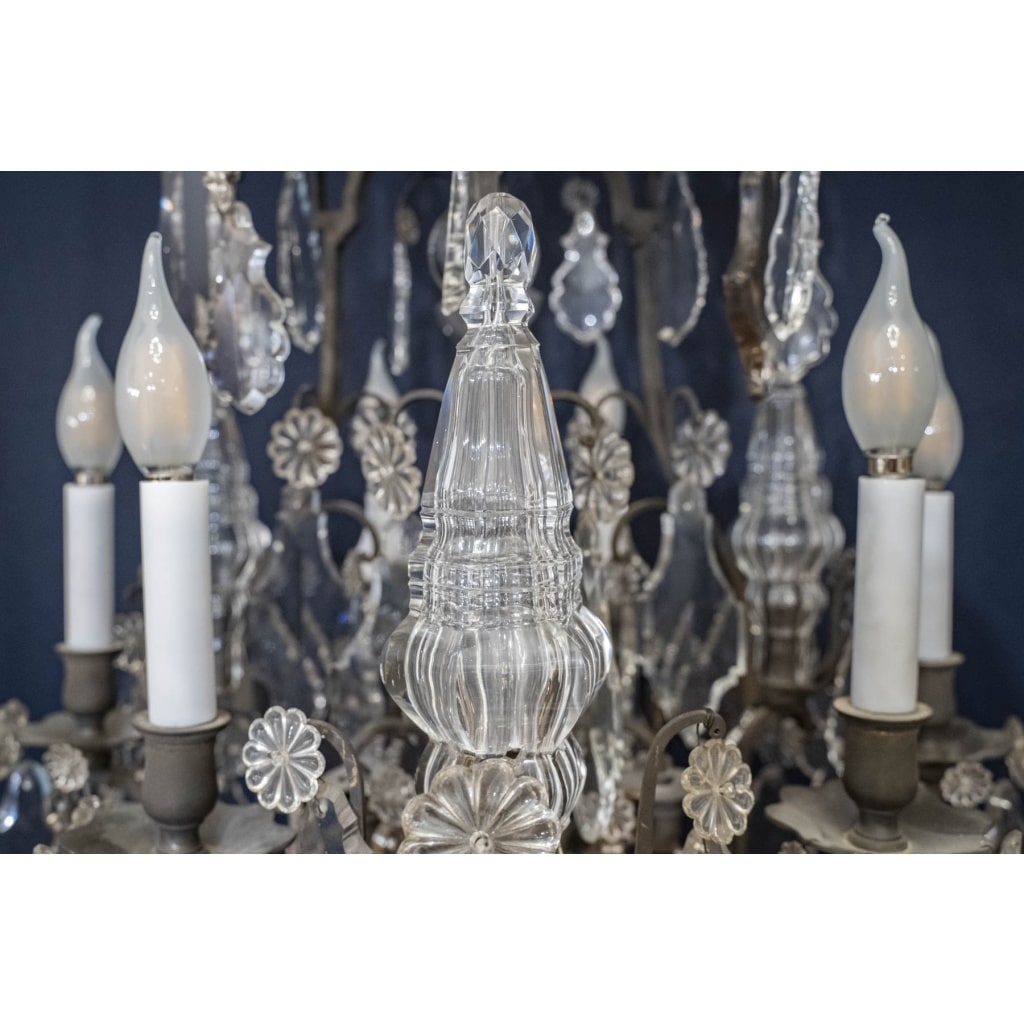 Lustre Cage En Bronze Patiné Et Cristal | Biron 