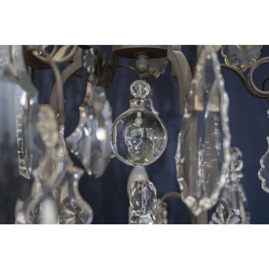 Lustre Cage En Bronze Patiné Et Cristal | Biron 