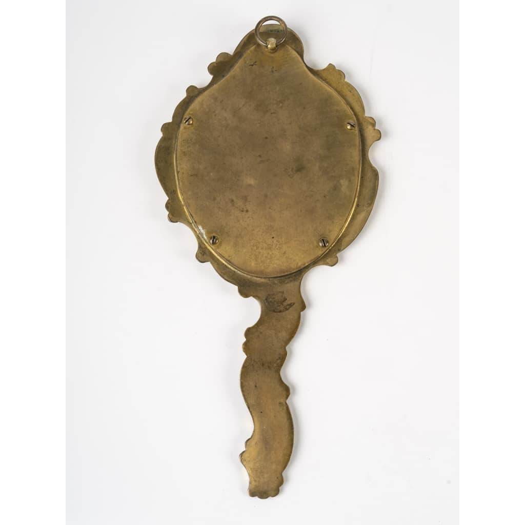Miroir à main du 19ᵉ siècle en émail cloisonné sur bronze, avec un verre biseauté. | Biron 