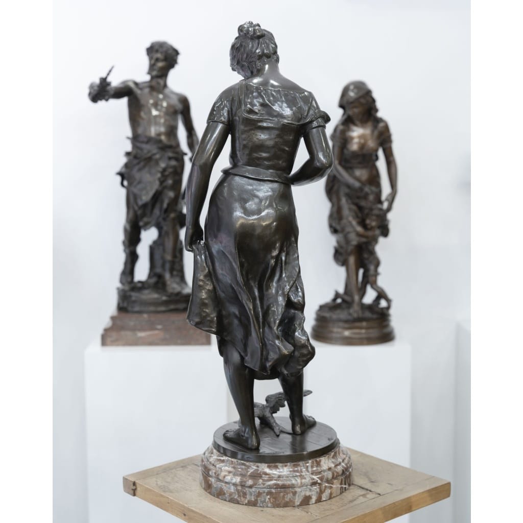 Sculpture – Le Retour des Hirondelles , Émile Joseph Nestor Carlier (1849-1927) – Bronze | Biron 