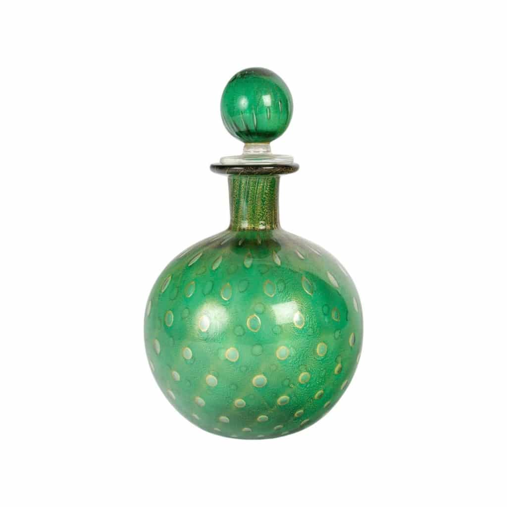 Carafe, flacon en verre de Murano irisé or, XXème siècle. | Biron 