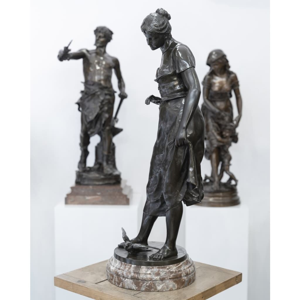 Sculpture – Le Retour des Hirondelles , Émile Joseph Nestor Carlier (1849-1927) – Bronze | Biron 