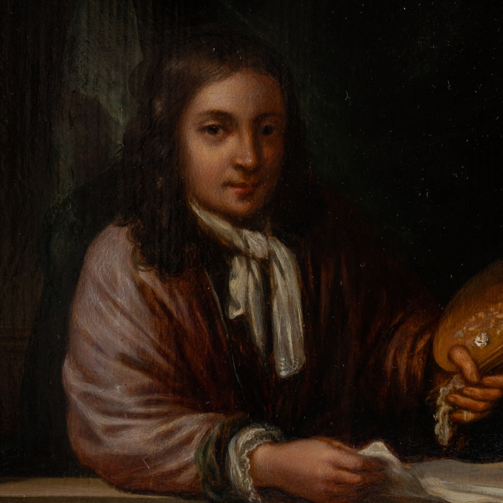 Portrait d’un Peintre dans une Alcove, dans le style de Willem Van Mieris, huile sur bois vers 1800 | Biron 