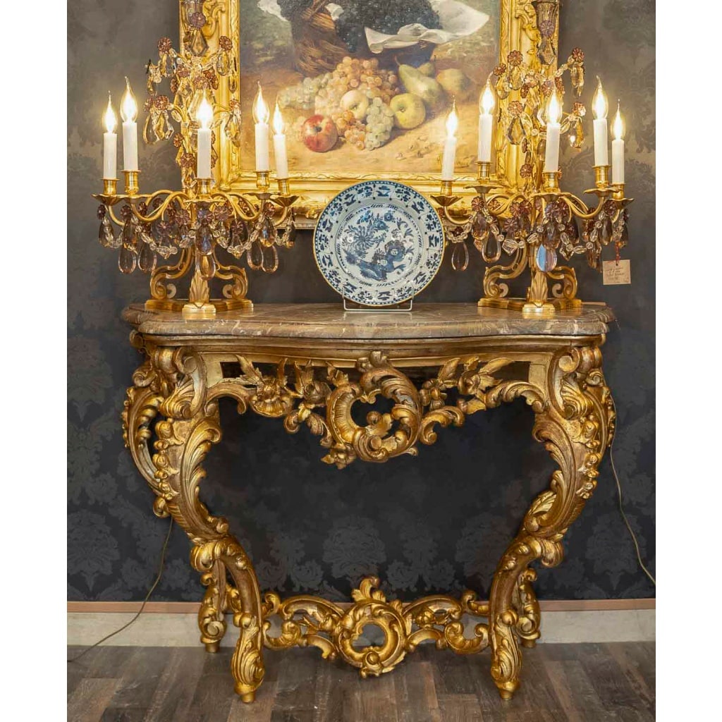 Console en bois sculpté et doré à décor Rocaille Italie fin du XVIIIème siècle | Biron 
