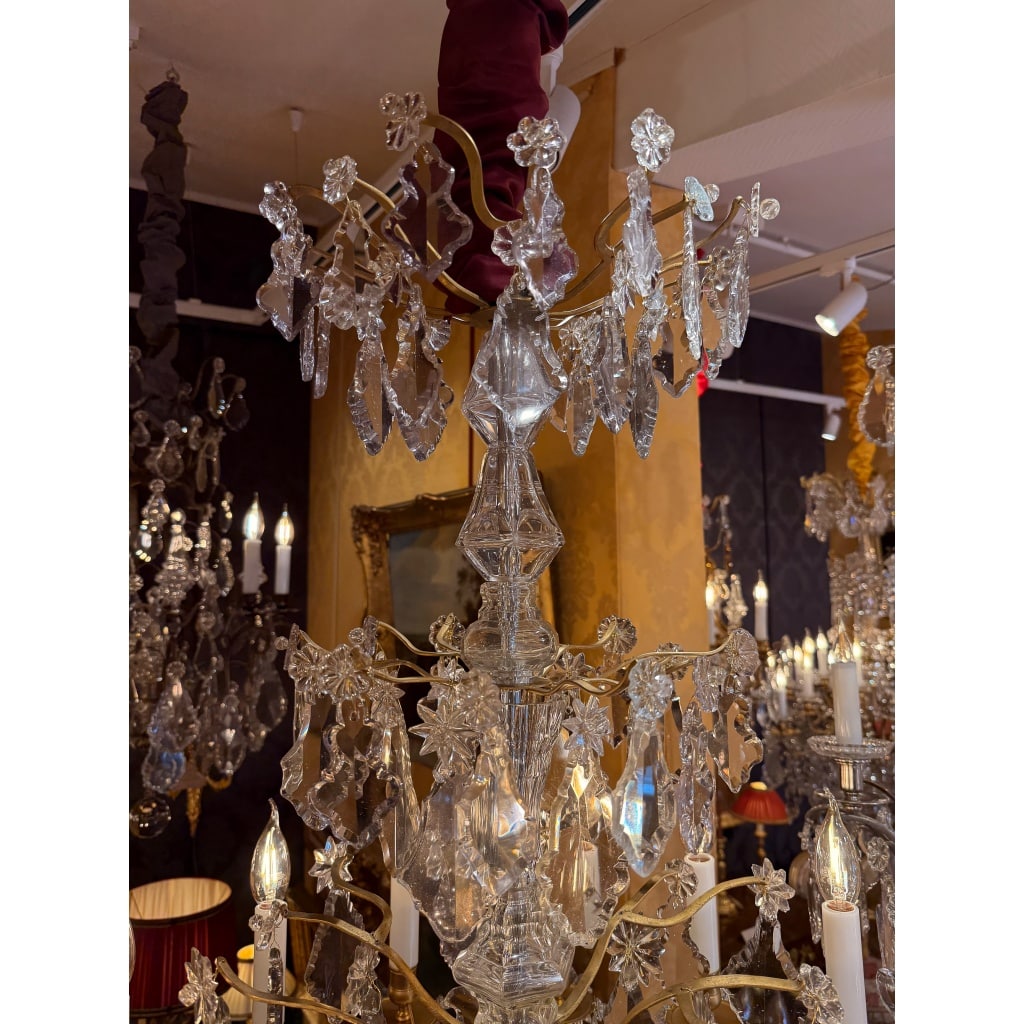 Lustre Français du XVIIIème de Forme Tige en Bronze Doré et Décor Cristal Taillé vers 1760-1770 | Biron 