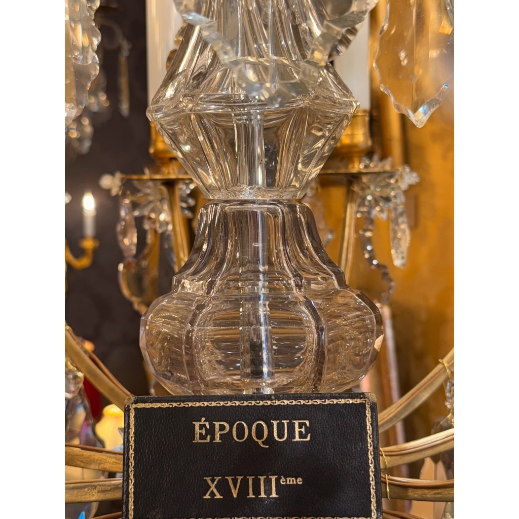 Lustre Français du XVIIIème de Forme Tige en Bronze Doré et Décor Cristal Taillé vers 1760-1770 | Biron 