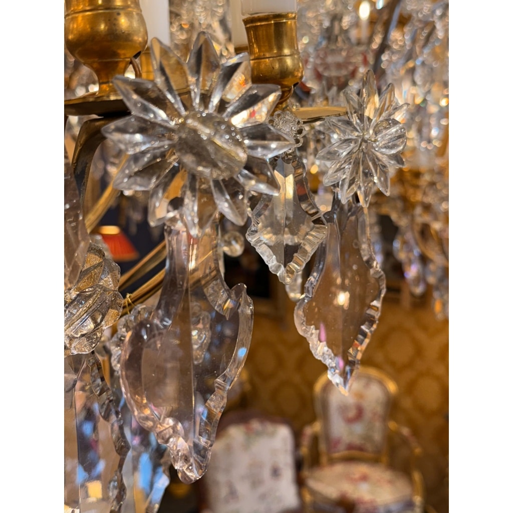 Lustre Français du XVIIIème de Forme Tige en Bronze Doré et Décor Cristal Taillé vers 1760-1770 | Biron 