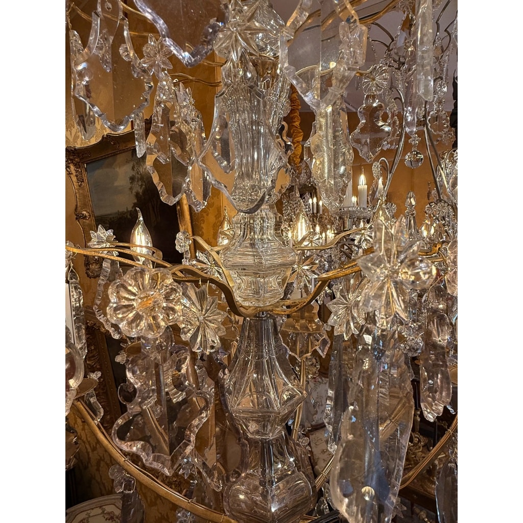 Lustre Français du XVIIIème de Forme Tige en Bronze Doré et Décor Cristal Taillé vers 1760-1770 | Biron 
