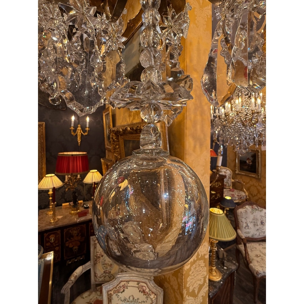 Lustre Français du XVIIIème de Forme Tige en Bronze Doré et Décor Cristal Taillé vers 1760-1770 | Biron 