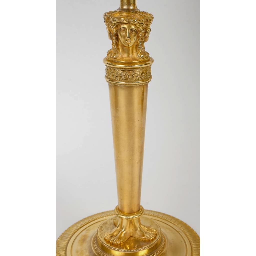 Paire de Flambeaux Aux Bustes de Femmes attribuée à Claude Galle vers 1810, montée en lampes | Biron 