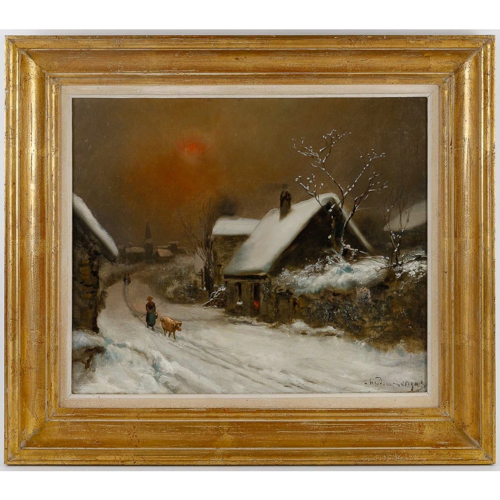 Théodore Levigne (1848-1912) Village sous la neige huile sur toile fin du XIXème siècle | Biron 