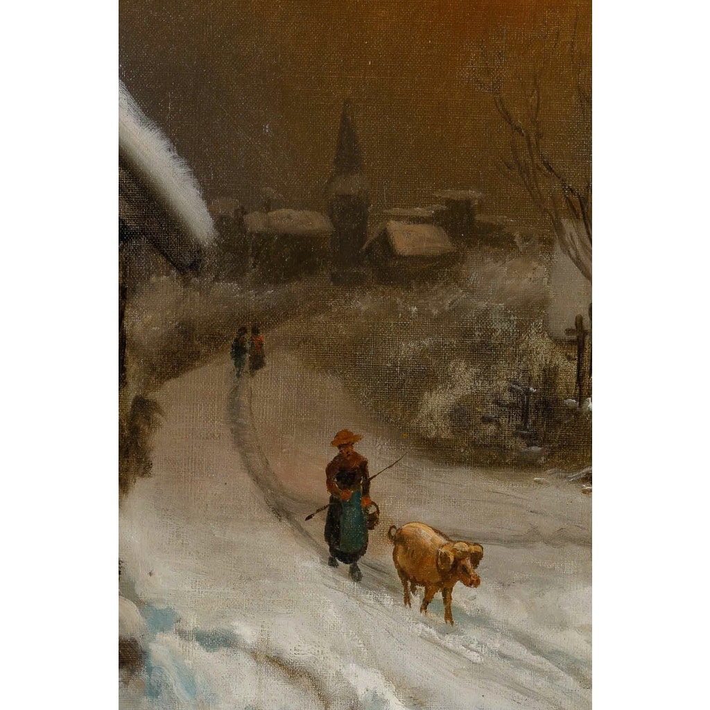 Théodore Levigne (1848-1912) Village sous la neige huile sur toile fin du XIXème siècle | Biron 