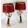 Paire de candélabres de style Louis XVI en bronze à décor de Faunes, montés en lampes | Biron 