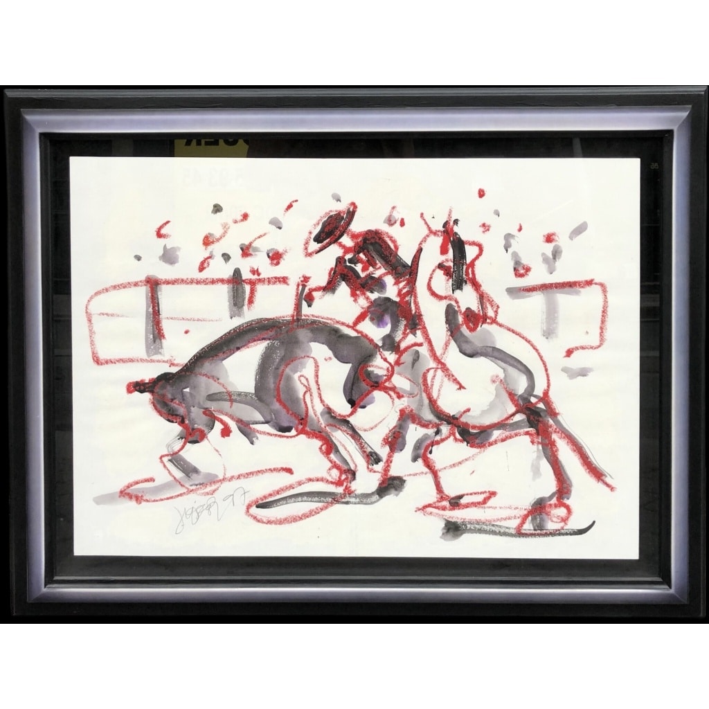 TEXIER Peinture Française Scène de corrida Technique mixte signée et datée | Biron 