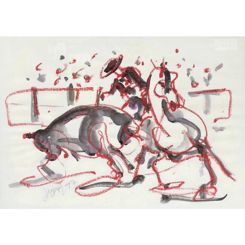 TEXIER Peinture Française Scène de corrida Technique mixte signée et datée | Biron 