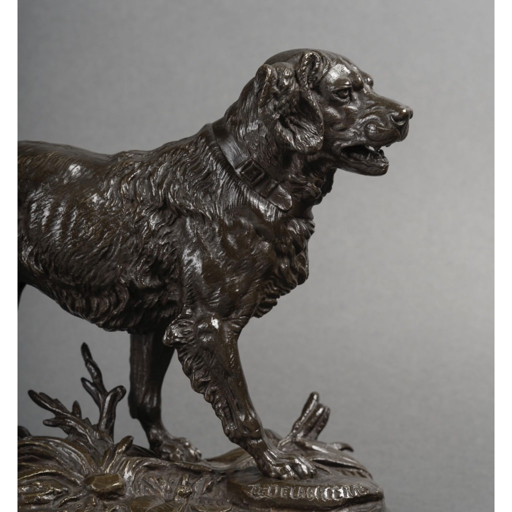 Sculpture – Chien épagneul à l’affût , Paul – Édouard Delabrièrre (1829-1912) – Bronze | Biron 