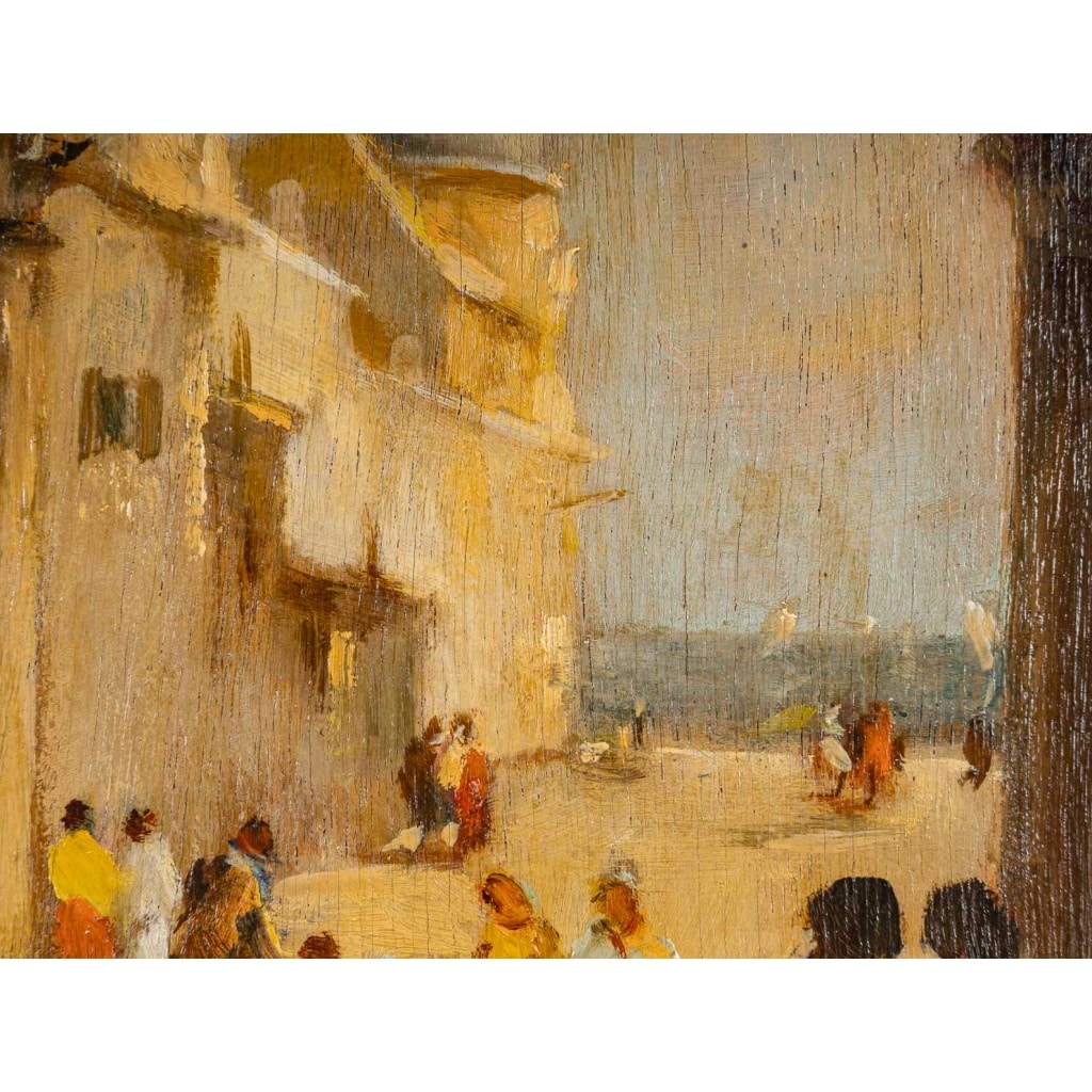 Attilio Achile Bozzato (1886-1954) Venise Cappricio avec l’Arche della Torre dell’Orologio huile sur bois | Biron 