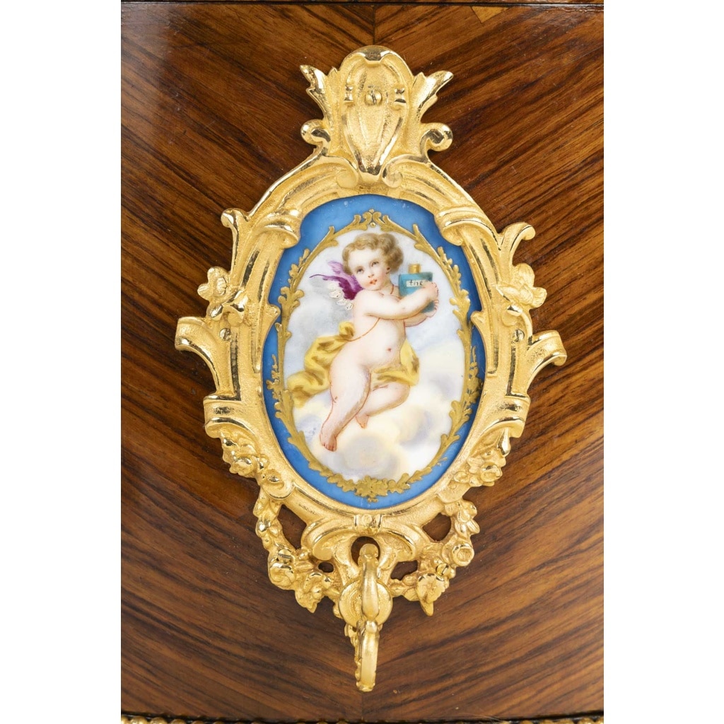 Tahan (attribué à)-coffret à Liqueurs En Bois De Rose Et Plaques De Porcelaine,1860 Circa | Biron 