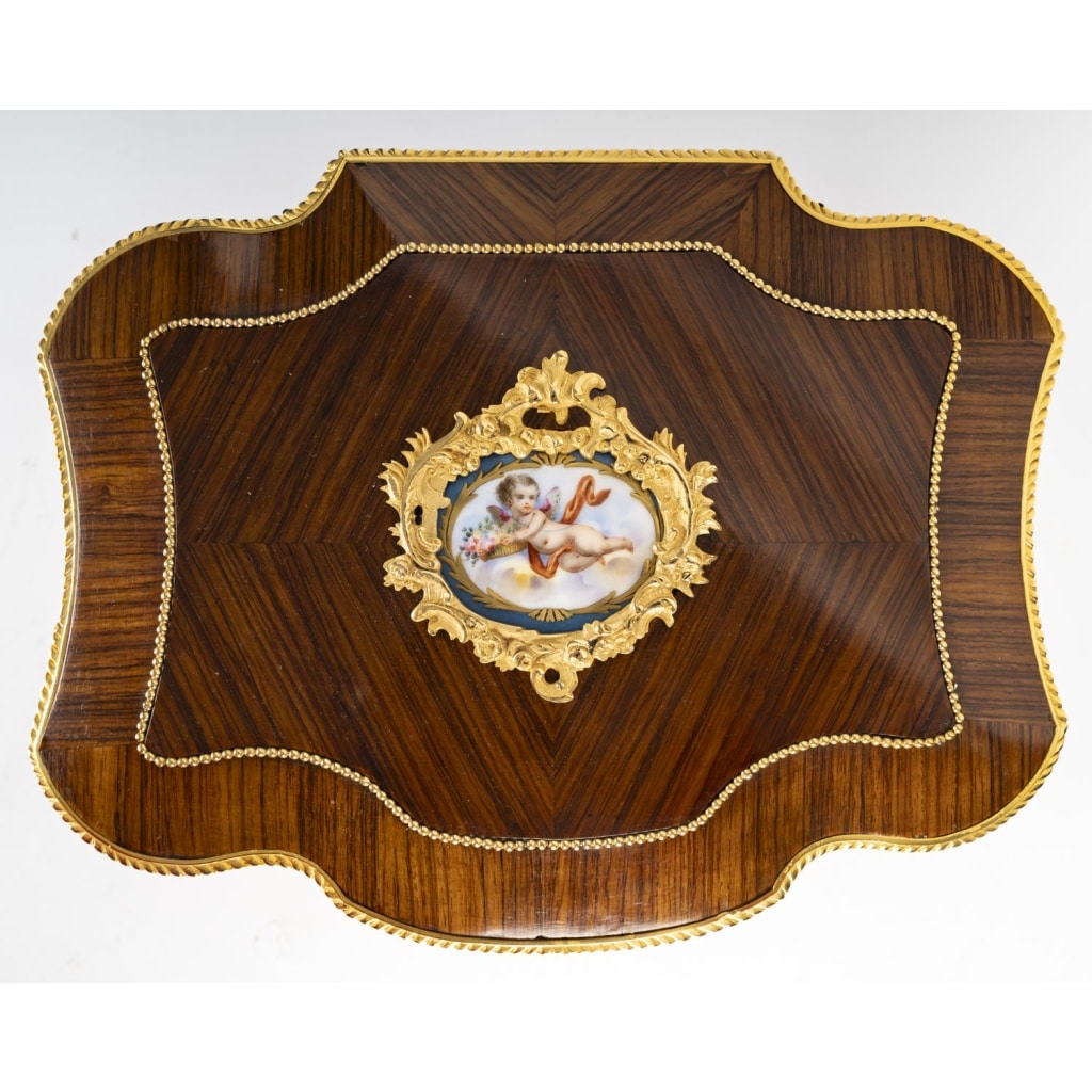 Tahan (attribué à)-coffret à Liqueurs En Bois De Rose Et Plaques De Porcelaine,1860 Circa | Biron 
