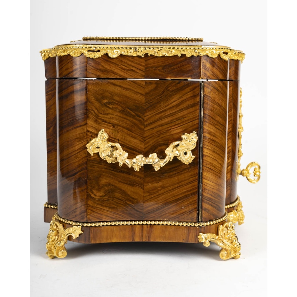 Tahan (attribué à)-coffret à Liqueurs En Bois De Rose Et Plaques De Porcelaine,1860 Circa | Biron 