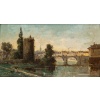 Gustave Mascart (1834-1914) Promenade bucolique au pied de la Tour à Poudre de Bruges huile sur bois vers 1900 | Biron 