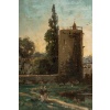 Gustave Mascart (1834-1914) Promenade bucolique au pied de la Tour à Poudre de Bruges huile sur bois vers 1900 | Biron 