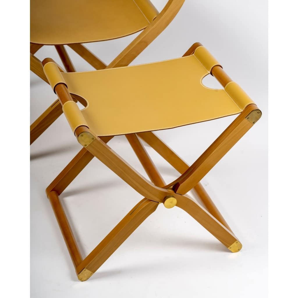 Fauteuil Et Tabouret Pliants « Pippa » Cuir Et Bois de HERMES | Biron 