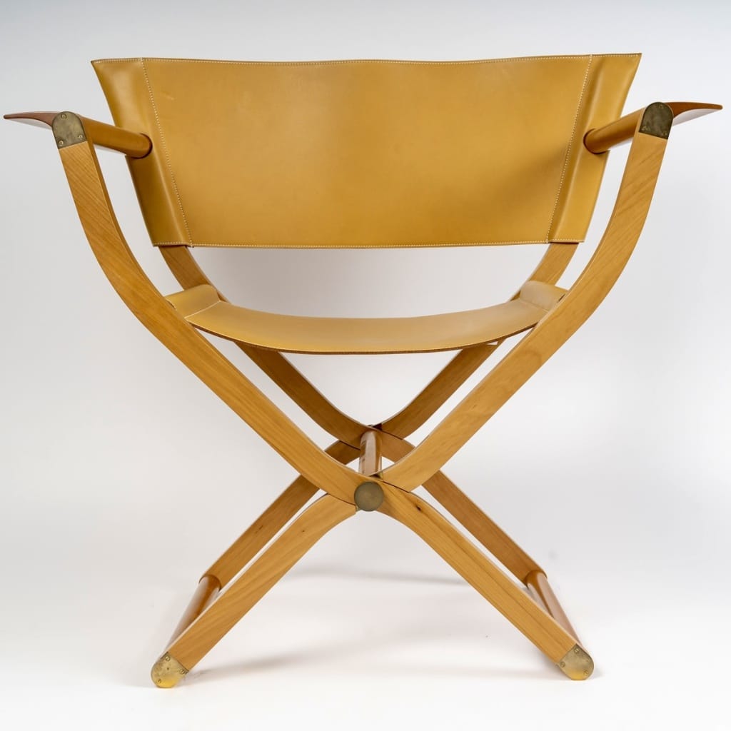 Fauteuil Et Tabouret Pliants « Pippa » Cuir Et Bois de HERMES | Biron 