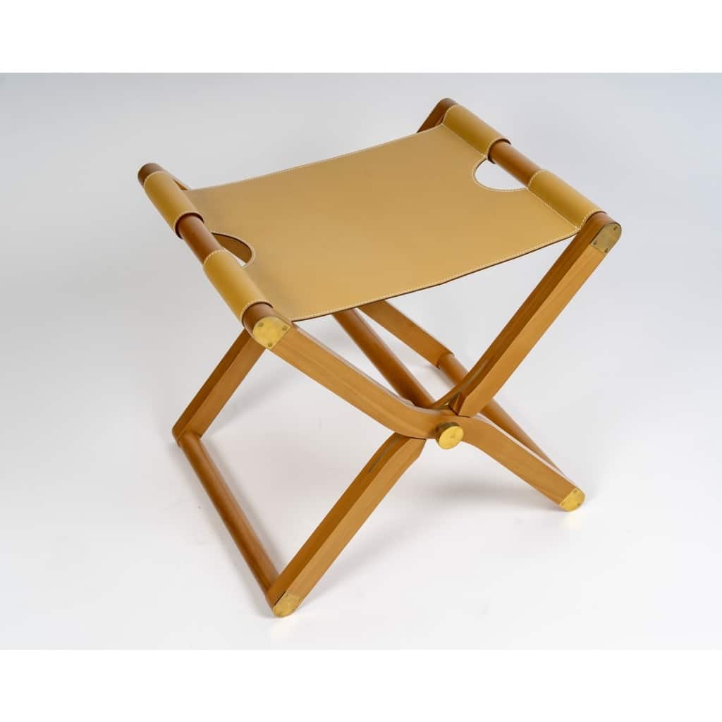 Fauteuil Et Tabouret Pliants « Pippa » Cuir Et Bois de HERMES | Biron 