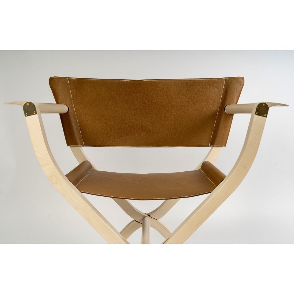 Fauteuil Pliant « Pippa » Cuir Et Bois de HERMES | Biron 