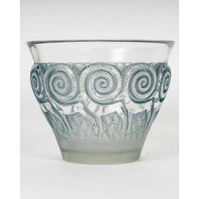 Vase "Rennes" verre blanc patiné bleu de René LALIQUE