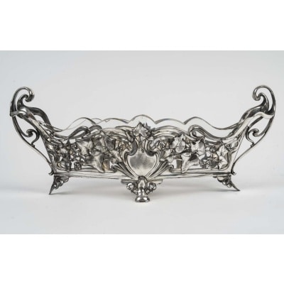 Coupe En Cristal Et Métal Argenté – Art Nouveau, Vers 1900 – Motifs Floraux Et Lianes Stylisées
