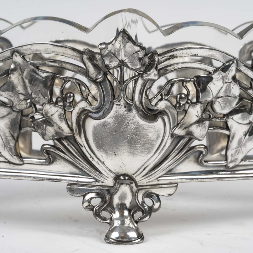 Coupe En Cristal Et Métal Argenté – Art Nouveau, Vers 1900 – Motifs Floraux Et Lianes Stylisées | Biron 