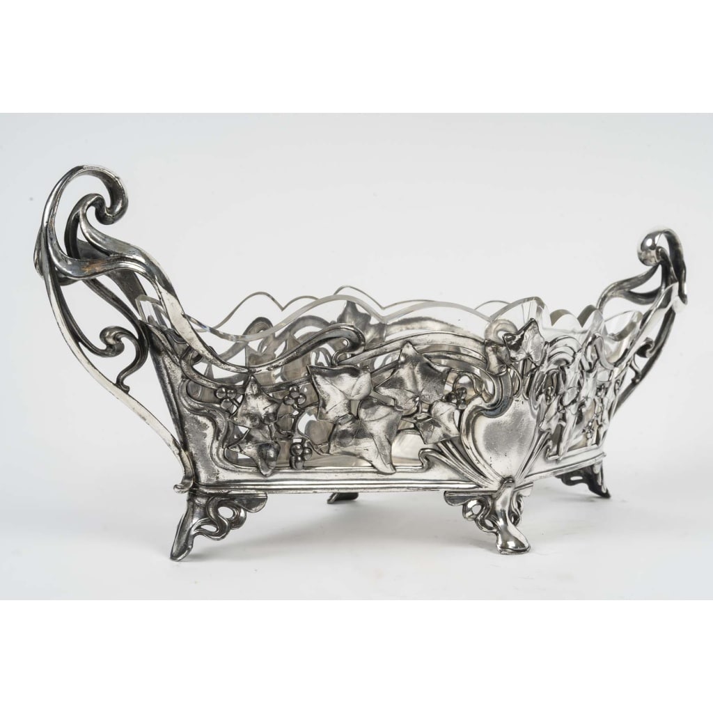 Coupe En Cristal Et Métal Argenté – Art Nouveau, Vers 1900 – Motifs Floraux Et Lianes Stylisées | Biron 