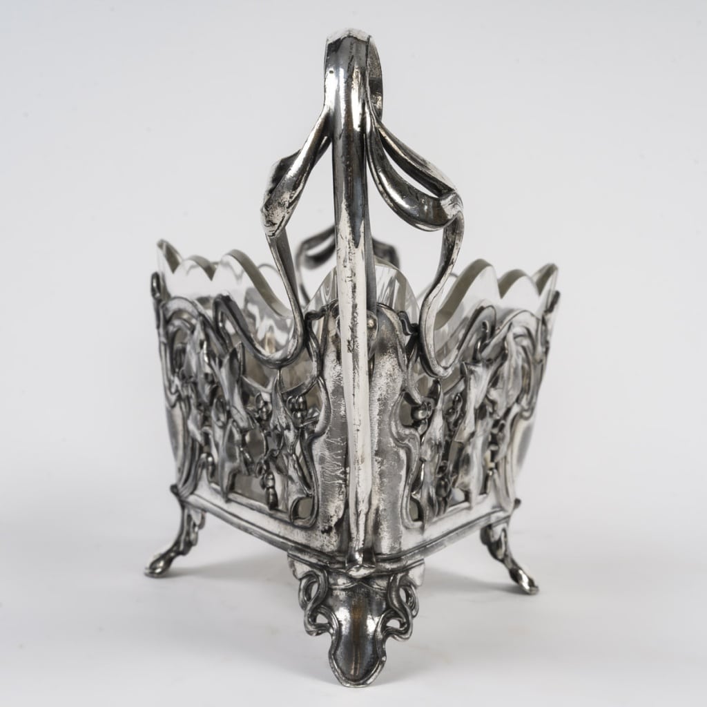 Coupe En Cristal Et Métal Argenté – Art Nouveau, Vers 1900 – Motifs Floraux Et Lianes Stylisées | Biron 