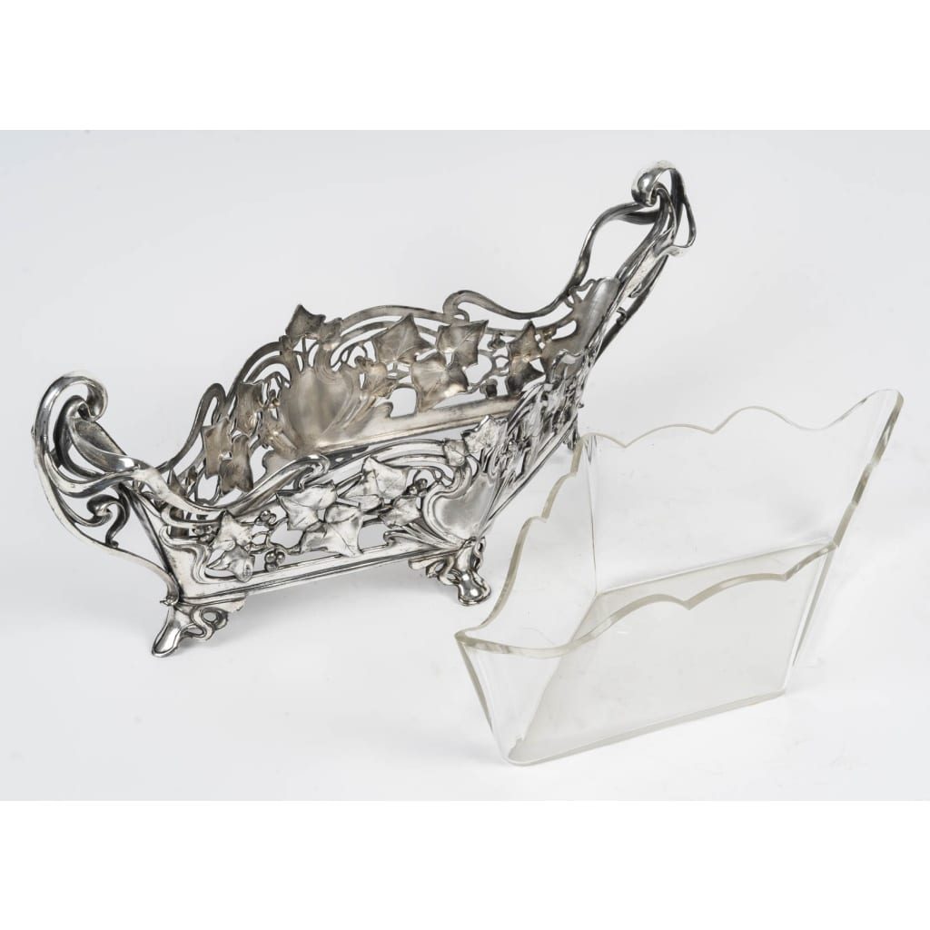 Coupe En Cristal Et Métal Argenté – Art Nouveau, Vers 1900 – Motifs Floraux Et Lianes Stylisées | Biron 