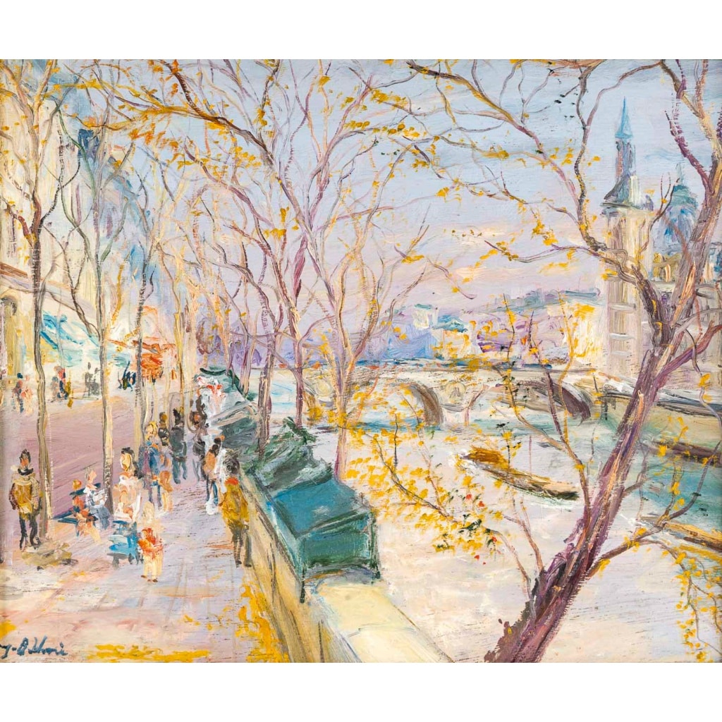 Serge Belloni (1925-2005) – Le Palais de Justice et les Bouquinistes huile sur bois vers 1990 | Biron 