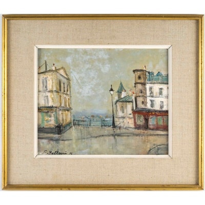 Serge Belloni (1925-2005) - Paris Le Belvedere huile sur bois vers 1956