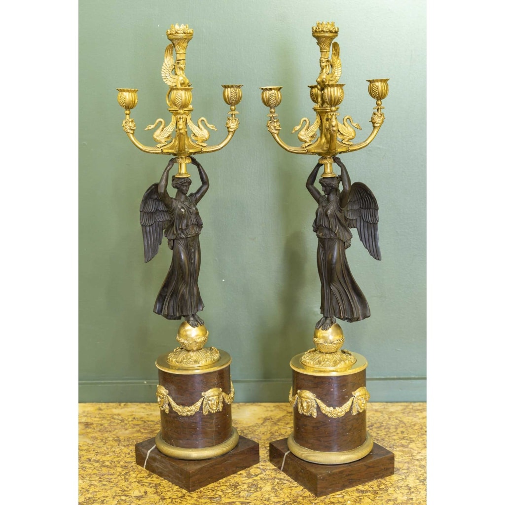De style Empire en bronze doré, Grande paire de candélabres, circa 1890 | Biron 
