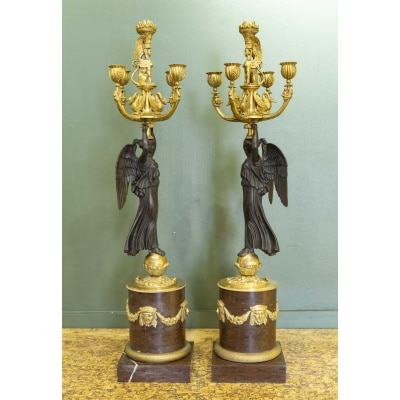 De style Empire en bronze doré, Grande paire de candélabres, circa 1890