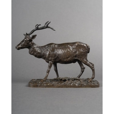 Sculpture - Le Cerf Marchant , Pierre - Jules Mêne (1810-1879) - Bronze