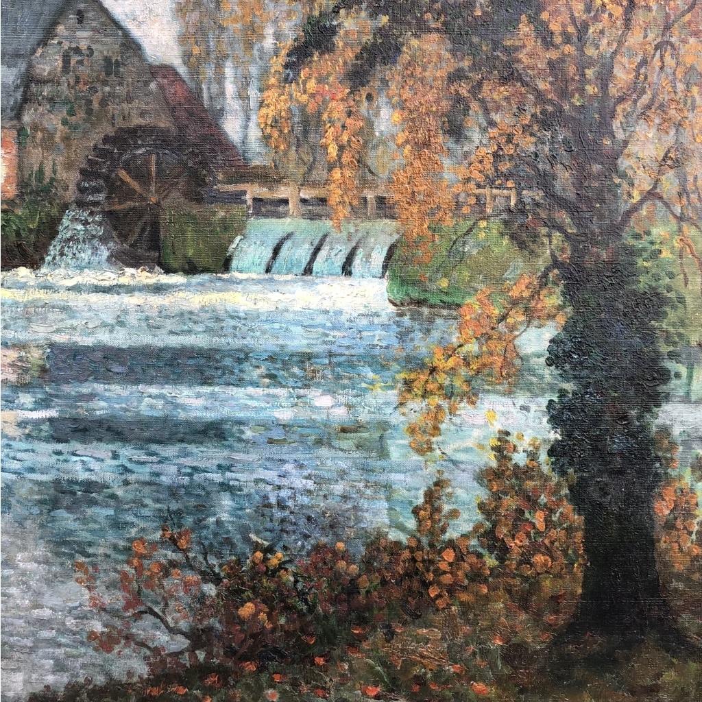 CHIGOT Eugène Tableau Français Le moulin à eau sur la rivière Huile sur toile signée Certificat | Biron 