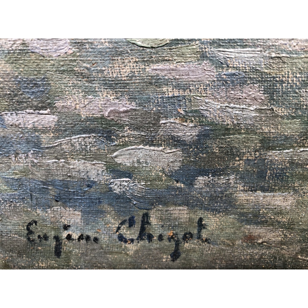 CHIGOT Eugène Tableau Français Le moulin à eau sur la rivière Huile sur toile signée Certificat | Biron 