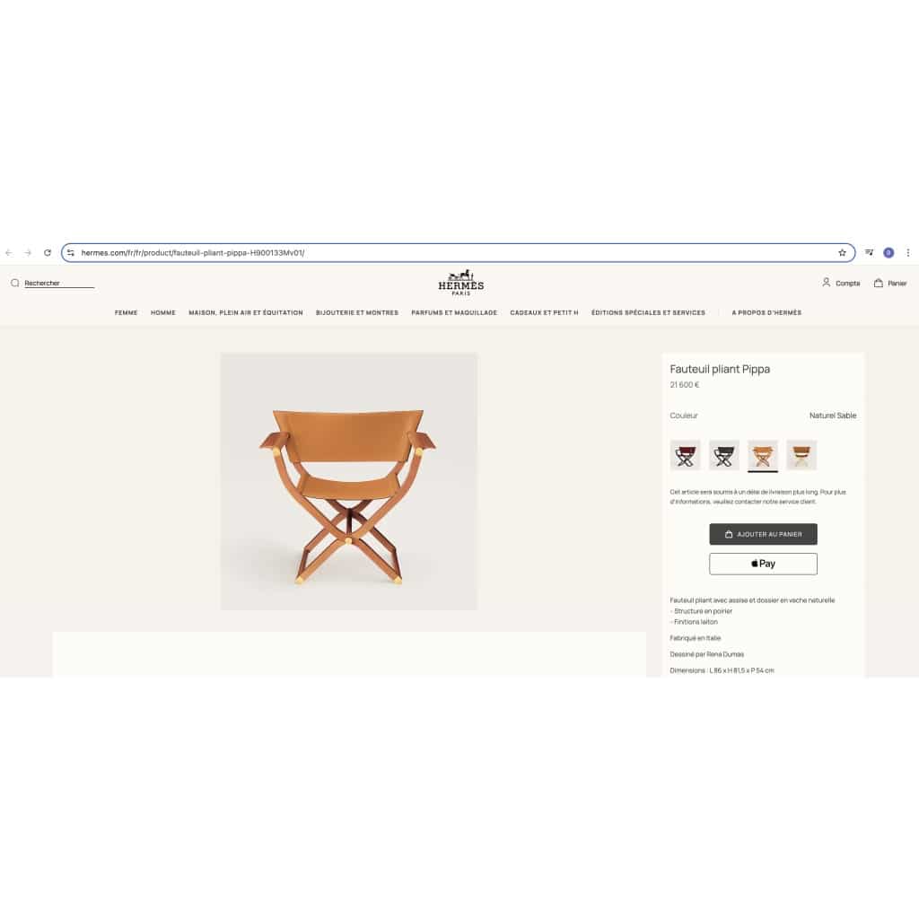 Fauteuil Et Tabouret Pliants « Pippa » Cuir Et Bois de HERMES | Biron 