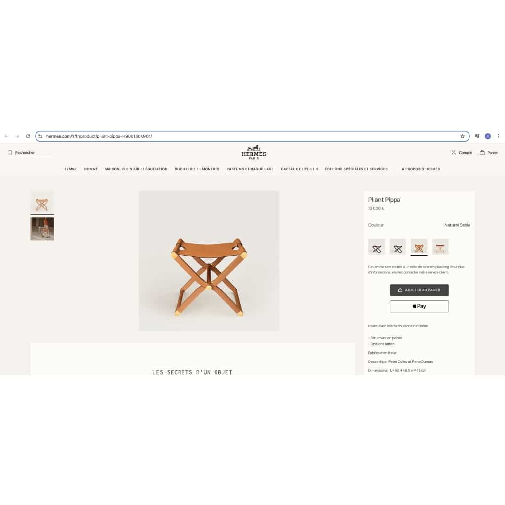 Fauteuil Et Tabouret Pliants « Pippa » Cuir Et Bois de HERMES | Biron 